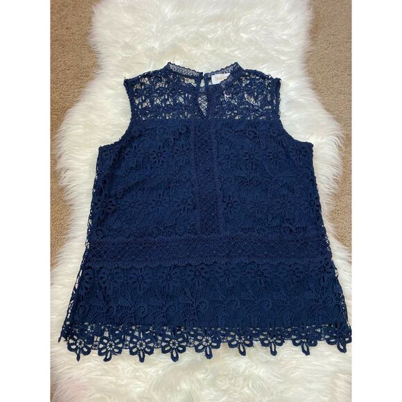 Laundry by Shelli Segal Los Angeles Womens Top Sleeveless Crochet Blue M Medium - Picture 1 of 10